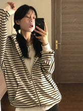 Lunivop Vintage Striped Oversized Hoodies Women Harajuku Kpop Zip Up Sweatshirts Korean Casual All-match Cardigan Grunge Gothic