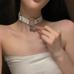 Lunivop Trendy Punk Dog Bone Pendant Color Blocking Splicing PU Necklace for Women Niche Design Charms Choker Sweet Cool Party Gifts