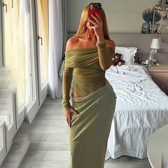 Lunivop Off Shoulder Long Dresses For Women See Through Mesh Spliced Black Dinner Dress Sexy Elegant Birthday Outfits