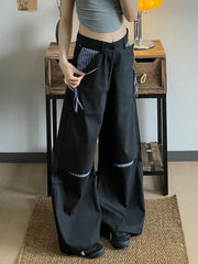 Lunivop Loose Streetwear Wide Leg Pants Women Vintage Patchwork High Waist Y2K Trousers Casual Harajuku Retro Bf New Hip Hop Pant