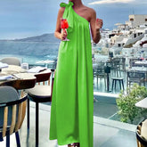 Lunivop Fashion High Waist Loose Party Dress Women Elegant One Shoulder Draped Sleeveless Asymmetric Solid Maxi Long Sundress
