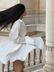 Lunivop Women Chic Polka Dot Shirt Dress Sexy V-neck Long Sleeves Elasticated Waist A-line Mini Dresses Lady New Commute Vestidos
