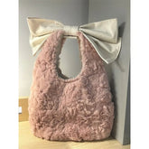 Lunivop Fairycore Pink Y2k Hand Bag Women Harajuku Aesthetic Bow Plush Chic Shoulder Bags Female Hot Girls Handbag Messenger Bag