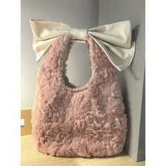 Lunivop Fairycore Pink Y2k Hand Bag Women Harajuku Aesthetic Bow Plush Chic Shoulder Bags Female Hot Girls Handbag Messenger Bag