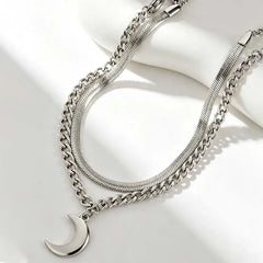 Lunivop Fashion Sun Moon Double Layer Bracelet For Women Stainless Steel Metal Snake Chain Bracelet Personality Jewelry