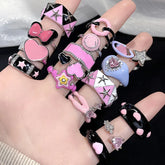 Lunivop Y2K Enamel Drop Oil Love Heart Colorful Rings For Women Girls Korean Fashion Cute Aesthetic Pink Ring Jewelry Accessories