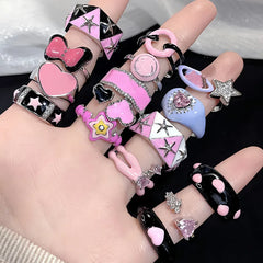 Lunivop Y2K Enamel Drop Oil Love Heart Colorful Rings For Women Girls Korean Fashion Cute Aesthetic Pink Ring Jewelry Accessories