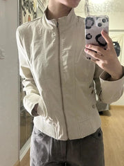 Lunivop American Vintage Stand Collar Zipper Jackets Early Autumn New Coat Women Y2k Grunge Slim Fit Long Sleeve Tops Mujer