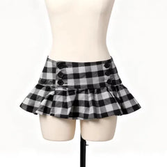 Lunivop New Euramerican Low Waist Sweet Cool Girl Skirts Y2k Aesthetic Constrast Color Plaid Pleated Jupe Harajuku Buttons Design Skirts