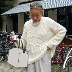 Lunivop Fashion Casual Pullovers For Women Solid Color Round Neck Long Sleeve Knitted Sweater Loose Female 2024 Autunn Winter New