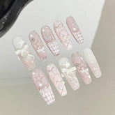 Lunivop 10pcs Cute Lace French Bow Handmade Almond French Press on Nails Simple Nails Full Cover Wearable False Nails