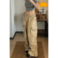 Lunivop American Cargo Casual Pant Men Women High Street Retro Loose Straight Pants Unisex Drawstring Big Pocket Wide Leg Trousers 2024