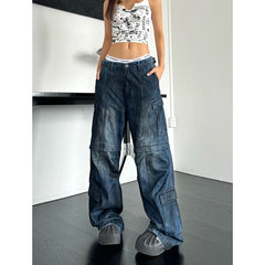 Lunivop Women Blue Y2k Cargo Jeans Harajuku Denim Trousers 90s Aesthetic Oversize Jean Pants Vintage Japanese 2000s Style Trashy Clothes