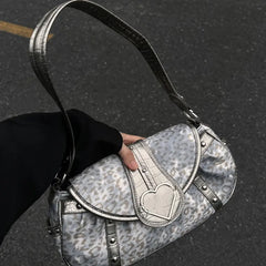 Lunivop Leopard Print Y2k Handbag Women Hot Girl Heart Large Capacity Silver Shoulder Bags Purse Ladies Vintage Crossbody Bag