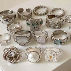 Lunivop INS Minimalist Silver Color Irregular Wrinkled Surface Finger Rings Creative Geometric Punk Opening Ring For Women Girls Jewelry