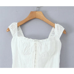 New 2025 Women Floral Embroidery White Tank Mini Dress Sexy Sleeveless Low Waist A-line Slim Summer Dresses Casual Robe