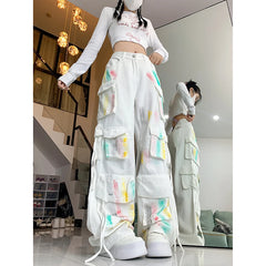 Lunivop Autumn American Style Subculture Y2k Graffiti Cargo Pants Multi Pockets Denim Trousers High Street Spice Girls Wide Leg Jea