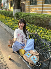 Lunivop T Shirts Women Vintage Short Sleeve Loose Cartoon Printed O Neck Sweet Funny Tops Female Casual Tshirt 2025 Summer