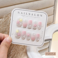 Lunivop 24pcs Short Fake Press on Acrylic Nails for Gluing Ready Sweet 3d Floral Nail Tips Cat Eye Summer Aesthetic False Finger Nails
