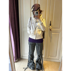 Lunivop Gray Women's Jeans Hip-hop Fashion Vintage Streetwear Y2K Wide Leg Straight Jean High Waist Trouser Baggy Cargo Denim Pants