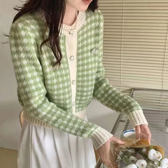 Lunivop Cute Heart Button Knit Cardigan for Women Heart-shape Embroidered Button-up Crop Sweater Jacket Teen-girl Kawaii Y2K Outfit