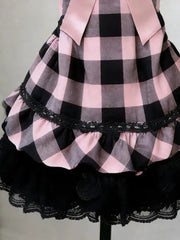 Lunivop Vintage Harajuku Sweet Kawaii Women Slim Plaid Spaghetti Strap Dress Bow Lace Trim Layered Ruffle Cake Skirt Y2k Cute Outfits