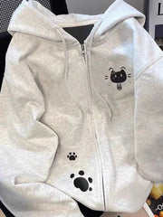 Lunivop Cartoon Print Cute Hoodies Women Vintage Long Sleeve Loose Kawaii Sweatshirt Japan Retro Casual Pockets Female Gray Y2K Tops New