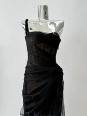 Lunivop Mesh Dress For Vacation,single Straps High Waist Long Vestido,pullover Sheer Fake Two Pieces Party Dresses