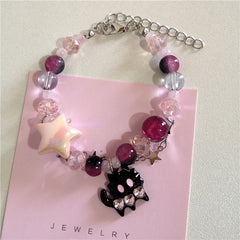 Lunivop Kpop Harajuku Cute Black Cat Y2k Star Crystal Beaded Bracelet For Girl Goth EMO Y2k 2000s Vintage 90s Aesthetic Accessories Gift