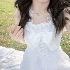 Lunivop Elegant Sweet Halter Camisole Dresses 2025 Summer New White Dress for Women Fashion All-match Slim Waist Vestidos De Mujer