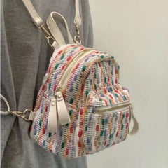 Lunivop Rainbow Knit Backpack Women Harajuku Color Block Small Capacity Student Backpack Ladies Fashion Unique Daily Mochilas Mujer