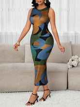 Lunivop Women's Color Block Printed Ruched Sleeveless Bodycon Dress Knee Length Casual Elegant