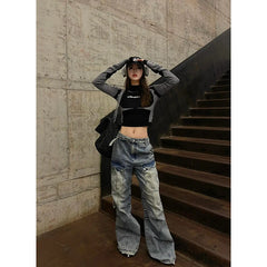 Lunivop Women Blue Baggy Cargo Jeans Harajuku Y2k 90s Aesthetic High Waist Denim Trouser 2000s Oversize Jean Pants Vintage Clothes