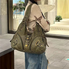 Lunivop Vintage Brown Y2k Handbag Women Retro Subculture Leather Large Capacity Shoulder Bags Ladies Harajuku Aesthetic Tote Bag