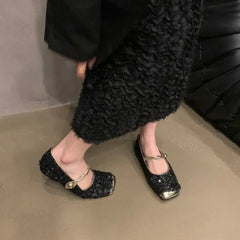 Lunivop Summer New Brand Women Flats Fashion Square Toe Shiny Mary Jane Shoes Soft Casual Ballet Shoes Shallow Slingback Shoes