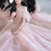 Lunivop Elegant Pink Evening Dress for Women Off The Shoulder Wedding Party Dresses Sweat Princess Formal Dress Vestidos De Fiesta
