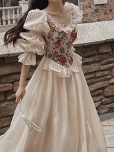 Lunivop Vintage Elegant Print Floral Dress Women Autumn O-neck Casual Evening Party Midi Dress Female Puff Sleeve Korea Fairy Dress