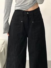 Lunivop Vintage Woman Black Jeans Y2k Baggy Harajuku Korean Style Denim Pants Casual Classic Retro Loose Trousers Autumn Pockets