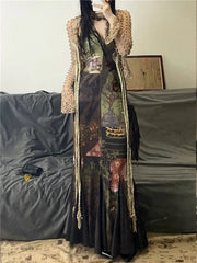 Lunivop New Chinese Style Camisole Dress for Women Summer V-neck Print Dresses 2025 New Slim Waist Bodycon Vestidos De Mujer