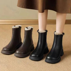 Lunivop Waterproof Winter Snow Boots Women Plus Velvet Cotton Women Shoes Black Leather Warm Platform Women's Back Zipper Ankle Boots