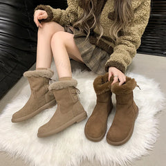 Lunivop Frosted Platform Boots Women's Winter Plush Cashmere Warm Cotton Shoes New 2025 Fashion Back Lacing Flat Short Women's Boots