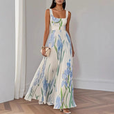 Lunivop Sexy Flower Print Long Dress Women Summer Fashion Sleeveless Strap Maxi Dresses Elegant