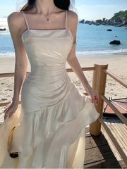 Lunivop Prom Gown Soid Zipper Tiered Shooulder Memaid Dresses Spring Summer French Elegant Luxury Sling Dress Chic New Vestidos