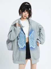 Lunivop Vintage Women Y2K Hoodies Bufferfly Loose Long Sleeve Streetwear Sweatshirts Harajuku Casual Fall Lady Retro American Tops