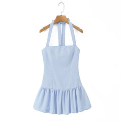 Lunivop Beautiful Girl Striped Halter Dress Sexy Backless Low Waist A-line Mini Summer Dresses Party Women Robe