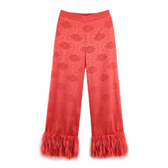 Lunivop Jacquard Satin Fringe Three Piece Set Kimono Long Open Coat Wrap V Neck Top Fringe Trousers Summer Resort Lady Elegant Suit