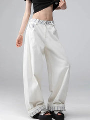 Lunivop Plaid Patchwork Wide Leg Pants Women Loose Vintage Streetwear Straight Trousers High Waist Hip Hop Bf American Retro Pant New