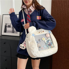 Lunivop Plush Transparent Black Ita Bag Women Autumn Winter Harajuku Shoulder Crossbody Bags Girls Large Capacity Itabag Handbag