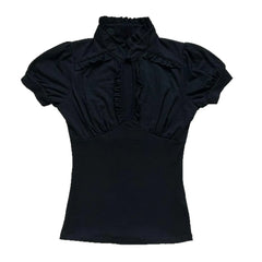 Lunivop Chic Euramerican Vintage Fashion Stand Collar Pleated T Shirts Y2k Aesthetic Harajuku Solid Punk Clothes Slim Fit Draped Shirt