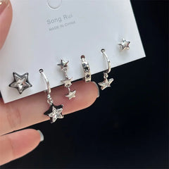 Lunivop Goth Black Crystal Star Earring Set for Women Girl Vintage Aesthetic Heart Pentagram Stud Earring Trendy Y2K Jewelry Accessories